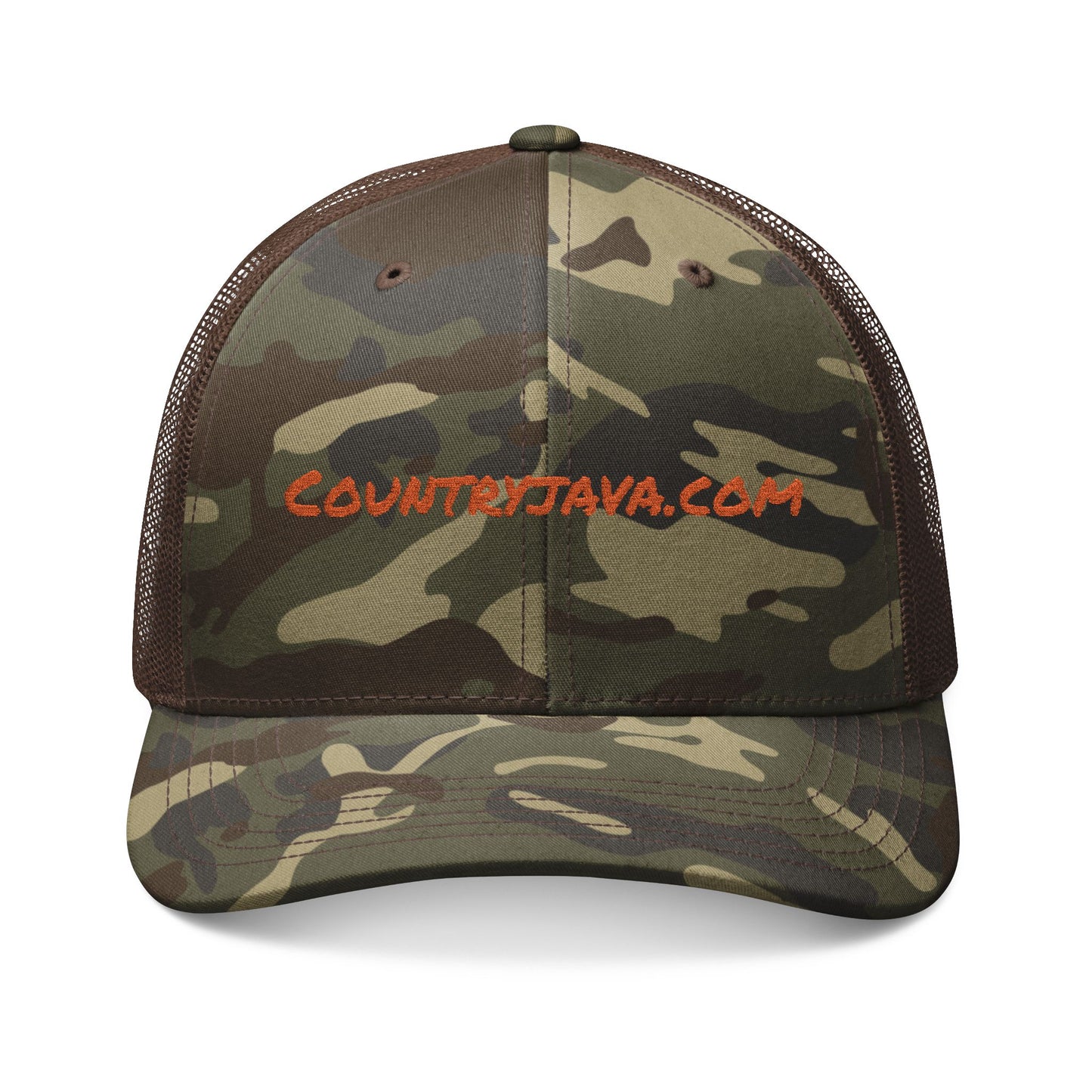 Camouflage Trucker Hat – Orange Embroidered