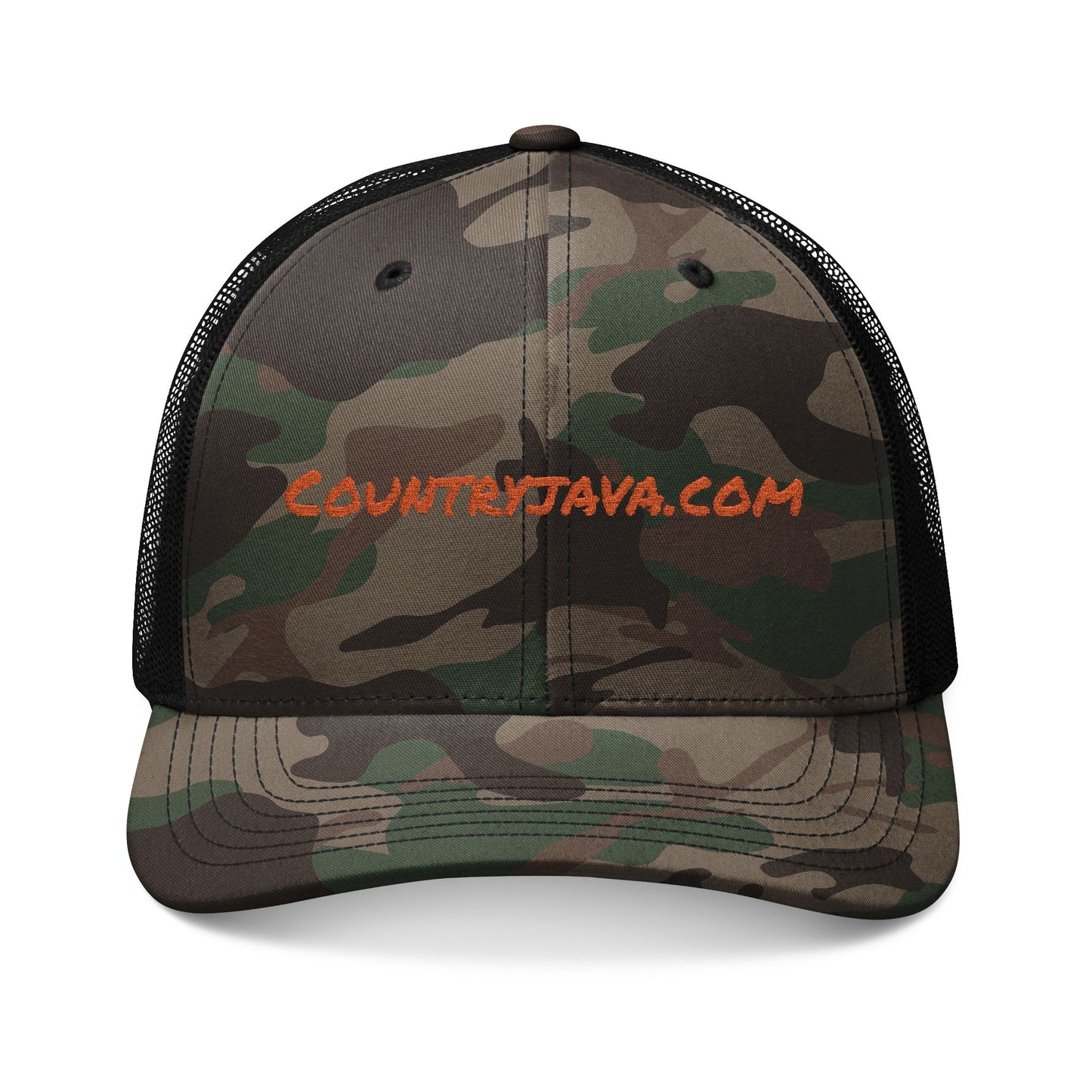 Camouflage Trucker Hat – Orange Embroidered